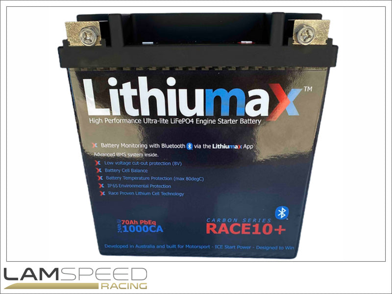 Lithiumax Carbon Series RACE10+ Bluetooth Engine Starter Battery