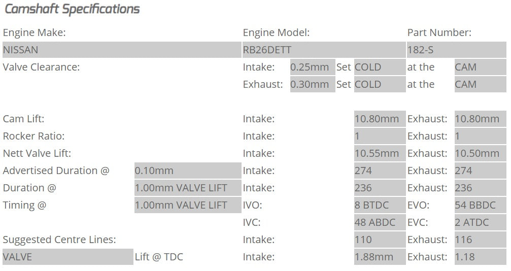 Kelford Cams - Camshaft Sets - Nissan 274&270/274 RB26DETT - 182-S.