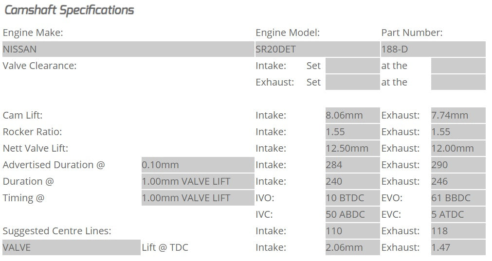 Kelford Cams - Camshaft Sets - Nissan SR20DET 284/290 Non-NVCS - 188-D.