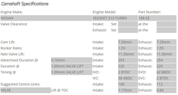 Kelford Cams - Camshaft Sets - Nissan SR20DET 254/254 "DROP IN" Non-NVCS - 188-EZ.