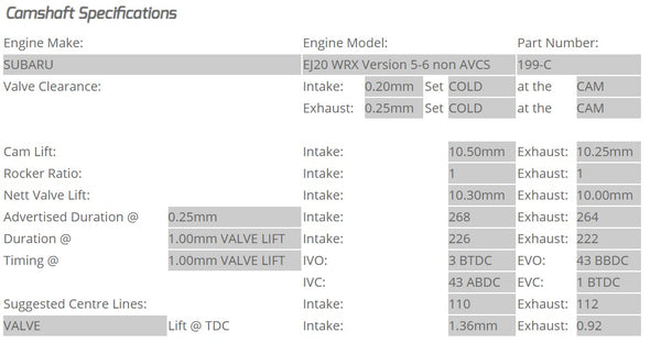 Kelford Cams - Camshaft Sets - Subaru EJ20 268 & 264/264 WRX STi Non-AVCS (Version 5-6) - 199-C.