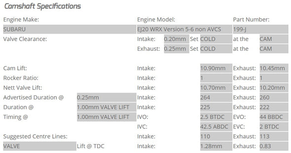 Kelford Cams - Camshaft Sets - Subaru EJ20 264 & 260/260 WRX STi Non-AVCS (Version 5-6) - 199-J.