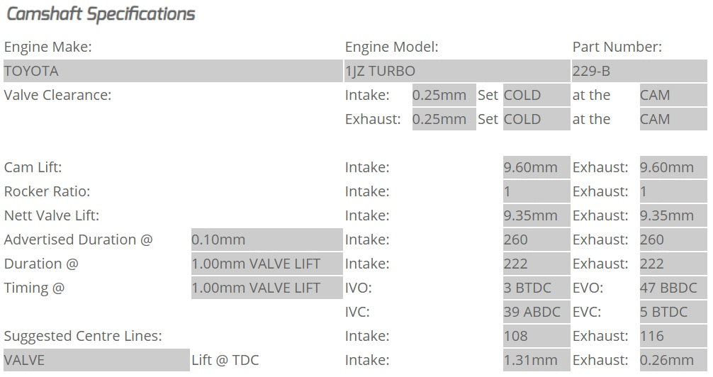 Kelford Cams - Camshaft Sets - Toyota 260/260 1JZ-GTE Non VVTi - 229-B.