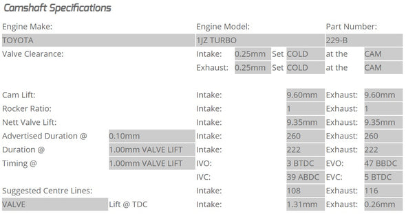 Kelford Cams - Camshaft Sets - Toyota 260/260 1JZ-GTE Non VVTi - 229-B.