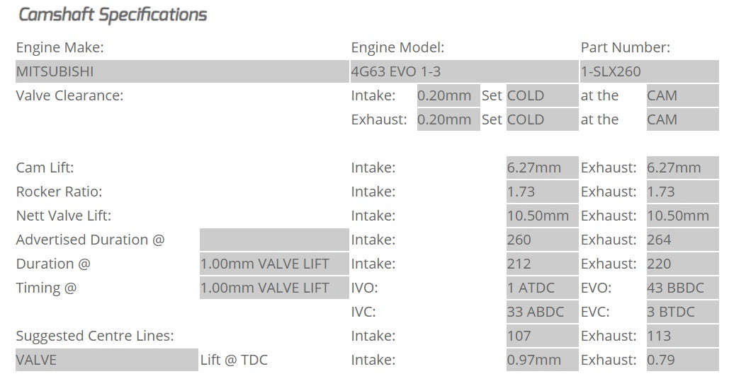 Kelford Cams - Camshaft Sets - Mitsubishi EVO 1-3 & VR4 4G63 260/264 Solid Lifter Conversion - 1-SLX260.