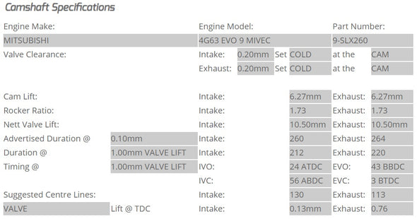 Kelford Cams - Camshaft Sets - Mitsubishi EVO 9 4G63 MIVEC 260/264 Solid Lifter Conversion - 9-SLX260.