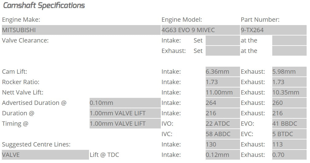 Kelford Cams - Camshaft Sets - Mitsubishi EVO 9 4G63 264/260 MIVEC - 9-TX264.