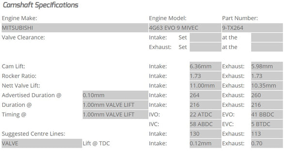 Kelford Cams - Camshaft Sets - Mitsubishi EVO 9 4G63 264/260 MIVEC - 9-TX264.
