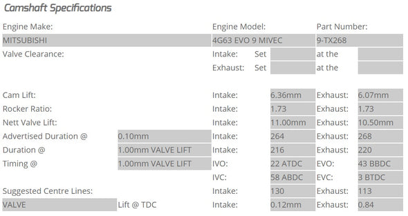 Kelford Cams - Camshaft Sets - Mitsubishi EVO 9 4G63 264/268 MIVEC - 9-TX268.