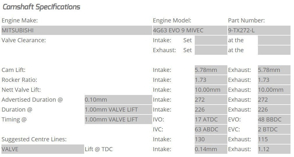 Kelford Cams - Camshaft Sets - Mitsubishi EVO 9 4G63 272 "DROP IN" MIVEC - 9-TX272L.