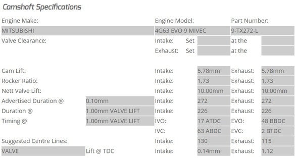 Kelford Cams - Camshaft Sets - Mitsubishi EVO 9 4G63 272 "DROP IN" MIVEC - 9-TX272L.
