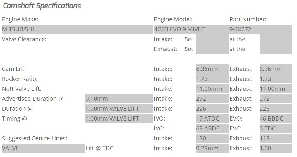 Kelford Cams - Camshaft Sets - Mitsubishi EVO 9 4G63 272 MIVEC - 9-TX272.