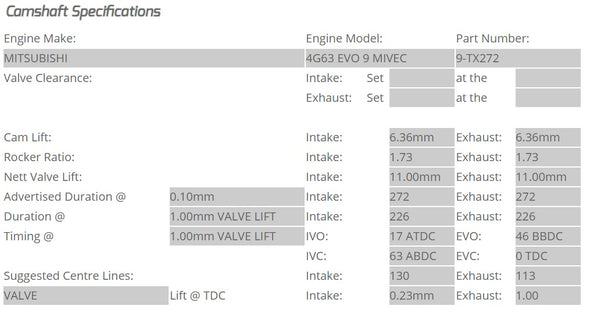 Kelford Cams - Camshaft Sets - Mitsubishi EVO 9 4G63 272 MIVEC - 9-TX272.