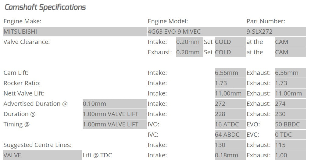 Kelford Cams - Camshaft Sets - Mitsubishi EVO 9 4G63 MIVEC 272/274 Solid Lifter Conversion - 9-SLX272.