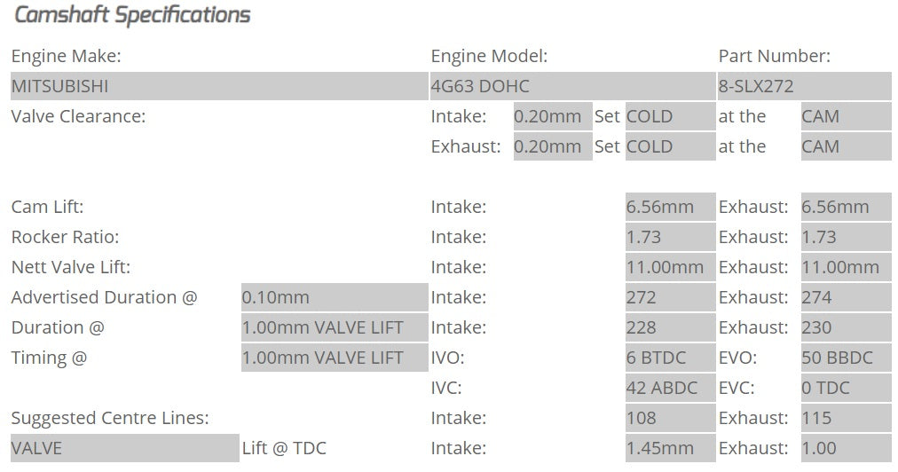 Kelford Cams - Camshaft Sets - Mitsubishi EVO 8 4G63 272/274 Solid Lifter Conversion - 8-SLX272.