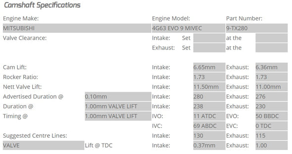 Kelford Cams - Camshaft Sets - Mitsubishi EVO 9 4G63 280/276 MIVEC - 9-TX280.