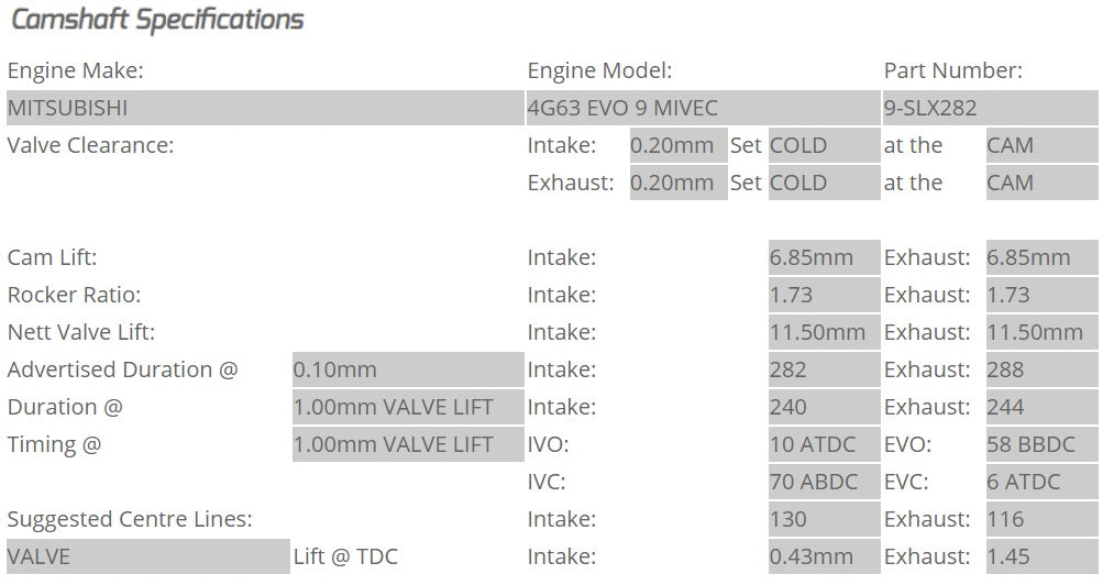 Kelford Cams - Camshaft Sets - Mitsubishi EVO 9 4G63 MIVEC 282/288 Solid Lifter Conversion - 9-SLX282.