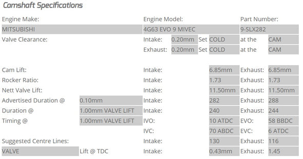 Kelford Cams - Camshaft Sets - Mitsubishi EVO 9 4G63 MIVEC 282/288 Solid Lifter Conversion - 9-SLX282.