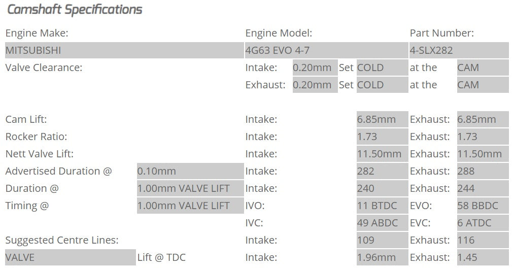 KELFORD CAMS - CAMSHAFT SETS - MITSUBISHI EVO 4-7 4G63 282/288 SOLID LIFTER CONVERSION - 4-SLX282.