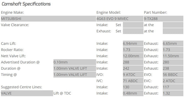 Kelford Cams - Camshaft Sets - Mitsubishi EVO 9 4G63 288/280 MIVEC - 9-TX288.