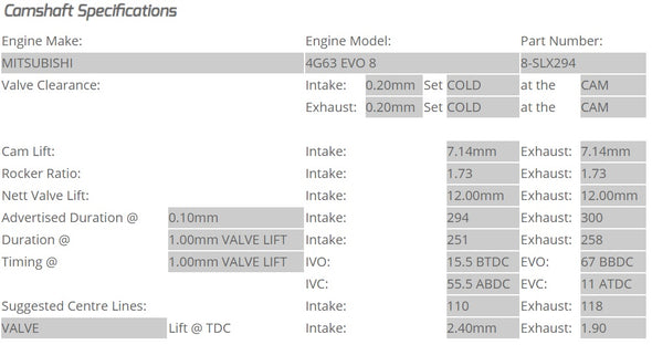 Kelford Cams - Camshaft Sets - Mitsubishi EVO 8 4G63 294/300 Solid Lifter Conversion - 8-SLX294.