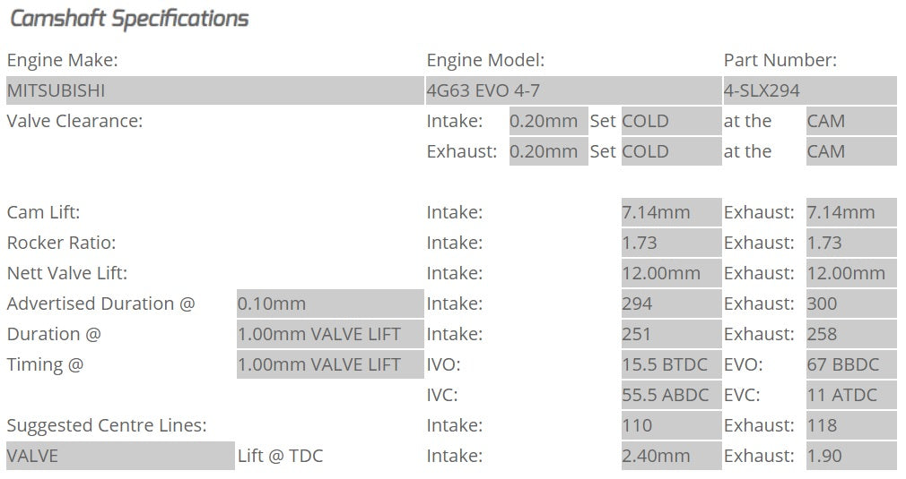 KELFORD CAMS - CAMSHAFT SETS - MITSUBISHI EVO 4-7 4G63 294/300 SOLID LIFTER CONVERSION - 4-SLX294.