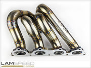 KLM Fabrications Mitsubishi Evolution 4-9 Forward Facing T4 Twin Scroll Exhaust Manifold.