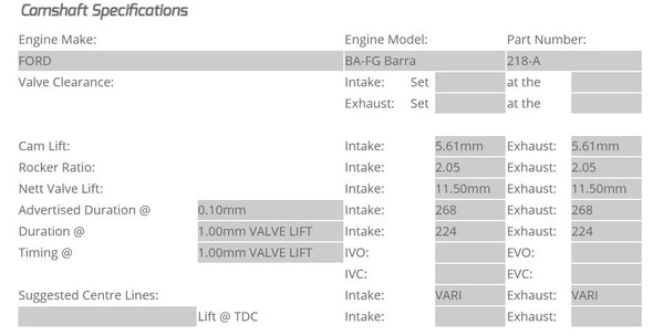 Kelford Cams - Camshaft Sets - Ford Barra 268/268 24 Valve BA-FG - 218-A.