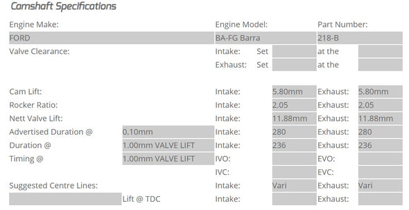 Kelford Cams - Camshaft Sets - Ford Barra 280/280 24 Valve BA-FG - 218-B.
