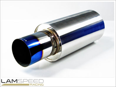 Lamspeed Racing - Stainless Steel Universal 6inch Barrel Mufflers with Burnt 4inch Tips - 3, 3.5 or 4inch Inlets.