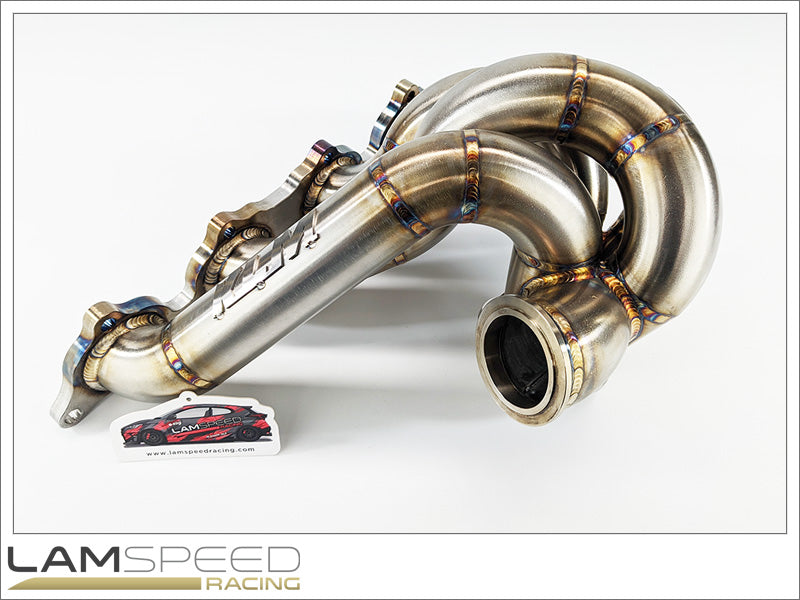 KLM Fabrications Mitsubishi Evolution 4-9 Forward Facing V Band Large Frame Exhaust Manifold.