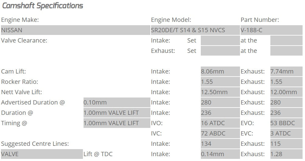 Kelford Cams - Camshaft Sets - Nissan 280/280 SR20DET NVCS - V-188-C.