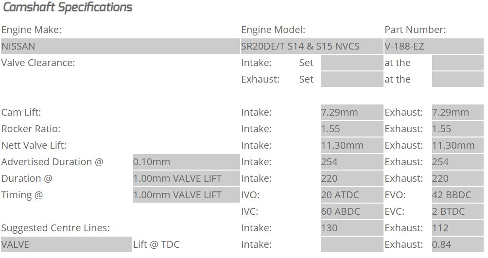 Kelford Cams - Camshaft Sets - Nissan 254/254 "DROP IN" SR20DET NVCS - V-188-EZ.