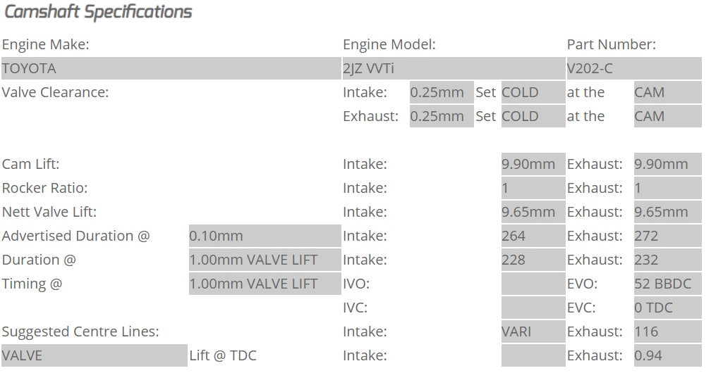 Kelford Cams - Camshaft Sets - Toyota 264/272 2JZ-GTE VVTi - V202-C.